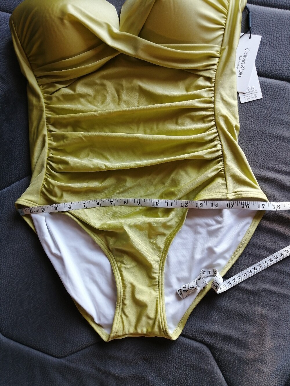 Calvin Klein Ruched One-Piece Swimsuit Plus Suze 18 Chartreuse Lime Green Colour - Picture 8 of 13